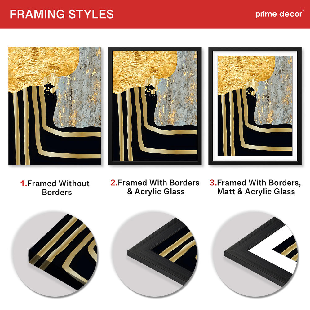Grey & Gold Metallic Design On Blue Background | Abstract Office Artwork #0014 - Prime Décor