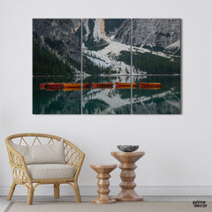 Row of Orange Boats (3 Panel) | Abstract Wall Art - Prime Décor