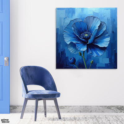 Abstract Beautiful Blue Flower Artwork (Single Panel) Floral Square Wall Art