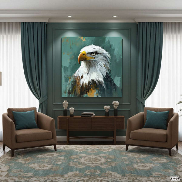 The Majestic Bald Eagle Teal Digital Painting (Single Panel) Square Wall Art