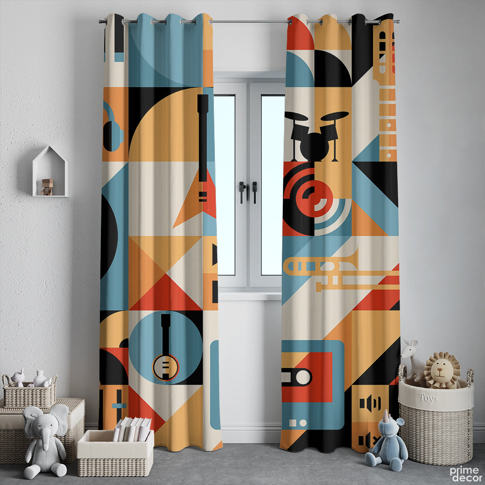 Mosaic Style Musical Instruments | Abstract Curtains #151 - Prime Décor