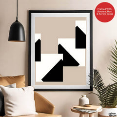 Black & White Abstract Design Over Brown Background | Abstract Office Artwork #00151 - Prime Décor