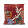 Classic Chinese Cranes & Vases With Vibrant Red Background | Nordic Cushion #152