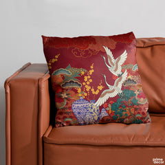 Classic Chinese Cranes & Vases With Vibrant Red Background | Nordic Cushion #152 - Prime Décor