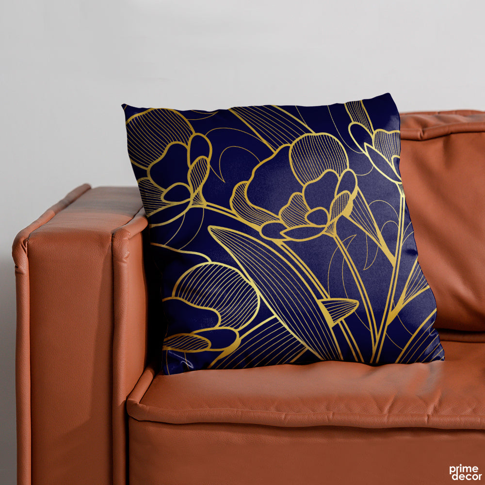Deep Blue & Gold Gradient Linear Flowers | Floral Cushion #153 - Prime Décor
