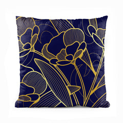 Deep Blue & Gold Gradient Linear Flowers | Floral Cushion #153 - Prime Décor