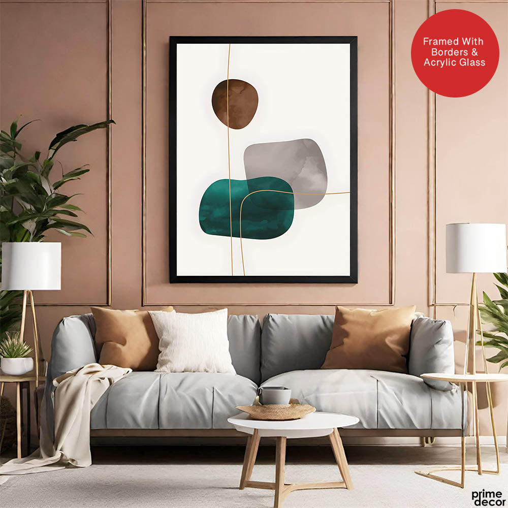 Dark Green Brown & Grey Abstract Design Over White Background | Abstract Office Artwork #00153 - Prime Décor