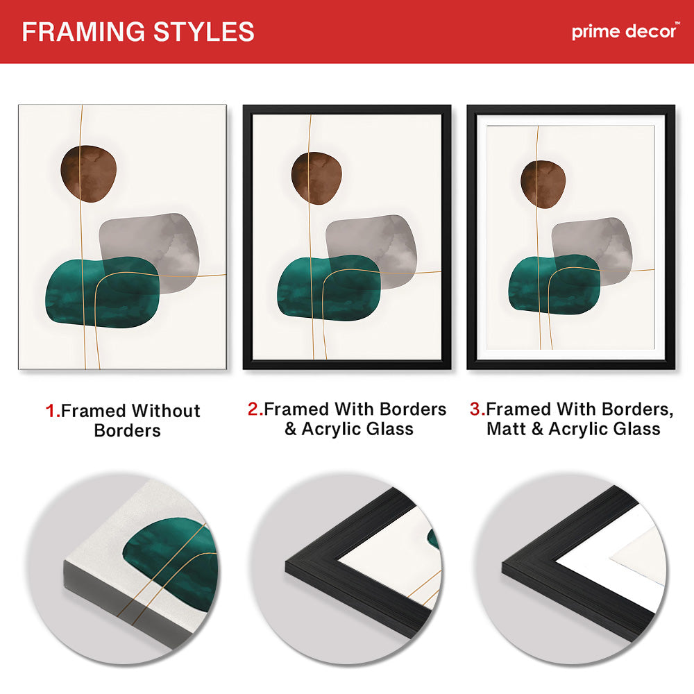 Dark Green Brown & Grey Abstract Design Over White Background | Abstract Office Artwork #00153 - Prime Décor