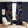 Deep Blue & Gold Gradient Linear Flowers | Floral Curtains #153