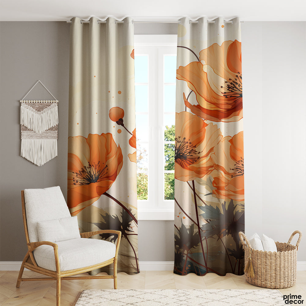 Digital Painted Poppy Flower | Floral Curtains #154 - Prime Décor