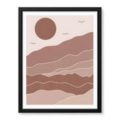 Brown & Beige Abstract Mountains Portrait With Full Moon | Abstract Office Artwork #00156 - Prime Décor