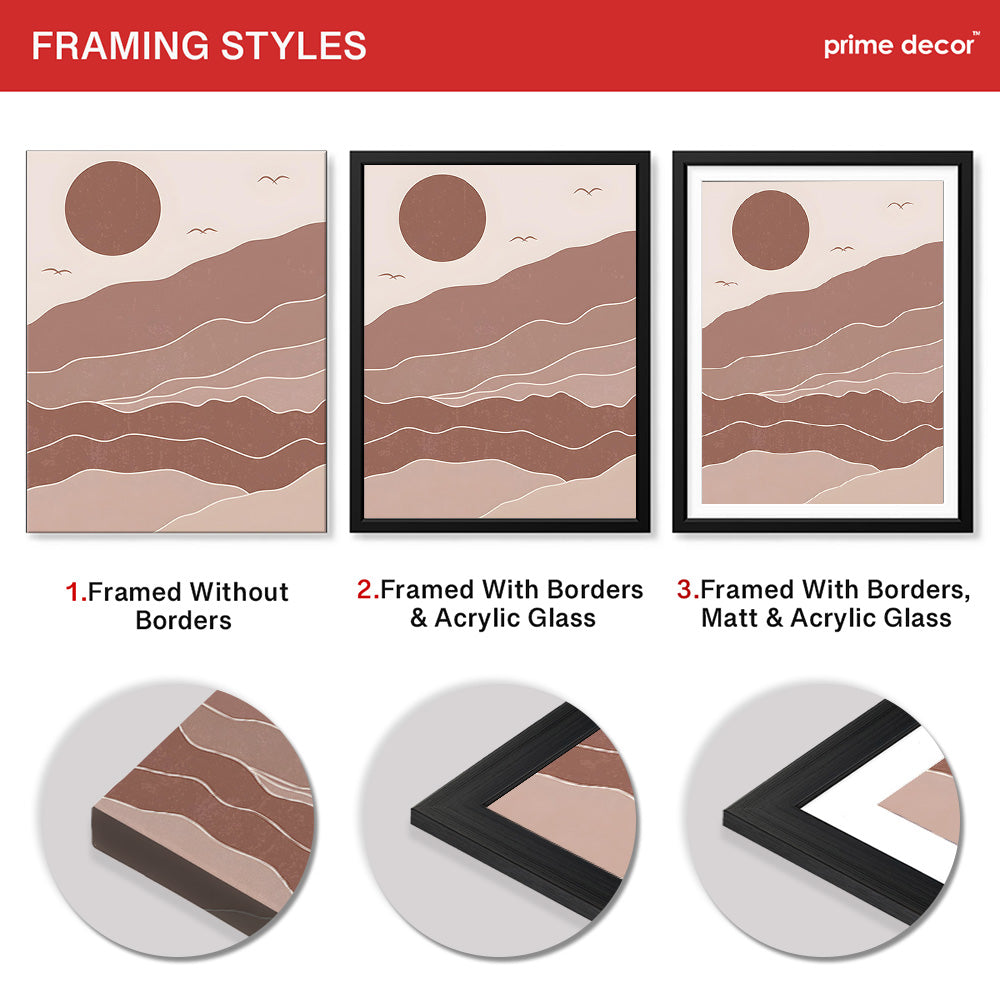 Brown & Beige Abstract Mountains Portrait With Full Moon | Abstract Office Artwork #00156 - Prime Décor
