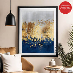 Blue Gold & Grey Abstract Art Design | Abstract Office Artwork #00157 - Prime Décor