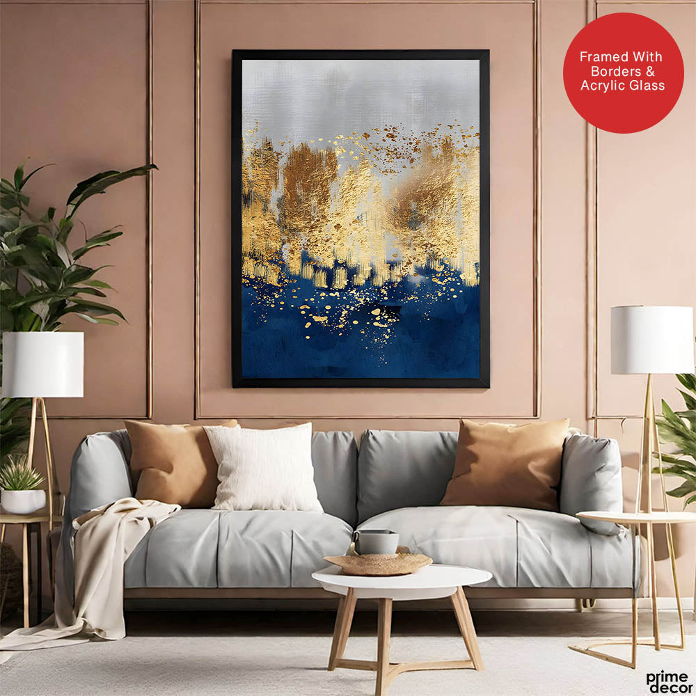 Blue Gold & Grey Abstract Art Design | Abstract Office Artwork #00157 - Prime Décor
