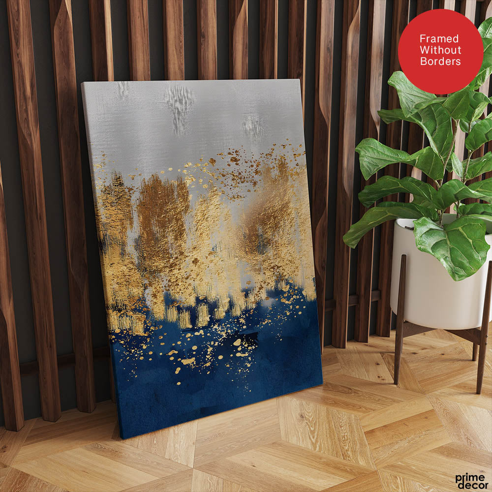 Blue Gold & Grey Abstract Art Design | Abstract Office Artwork #00157 - Prime Décor