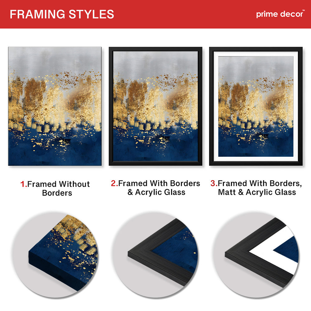 Blue Gold & Grey Abstract Art Design | Abstract Office Artwork #00157 - Prime Décor