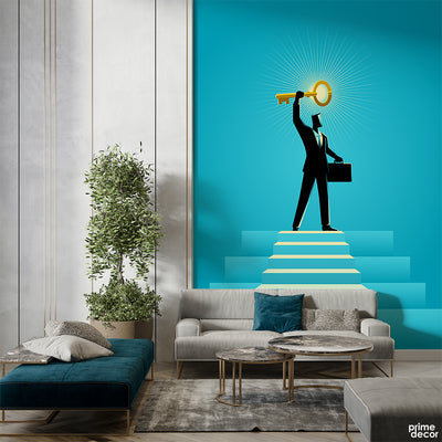 Knowledge Is The Key To Success With Leader Illustration | Office Wallpaper Mural - Prime Décor