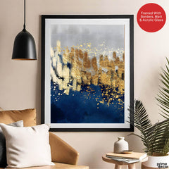 Blue Gold & Grey Abstract Art Design | Abstract Office Artwork #00158 - Prime Décor