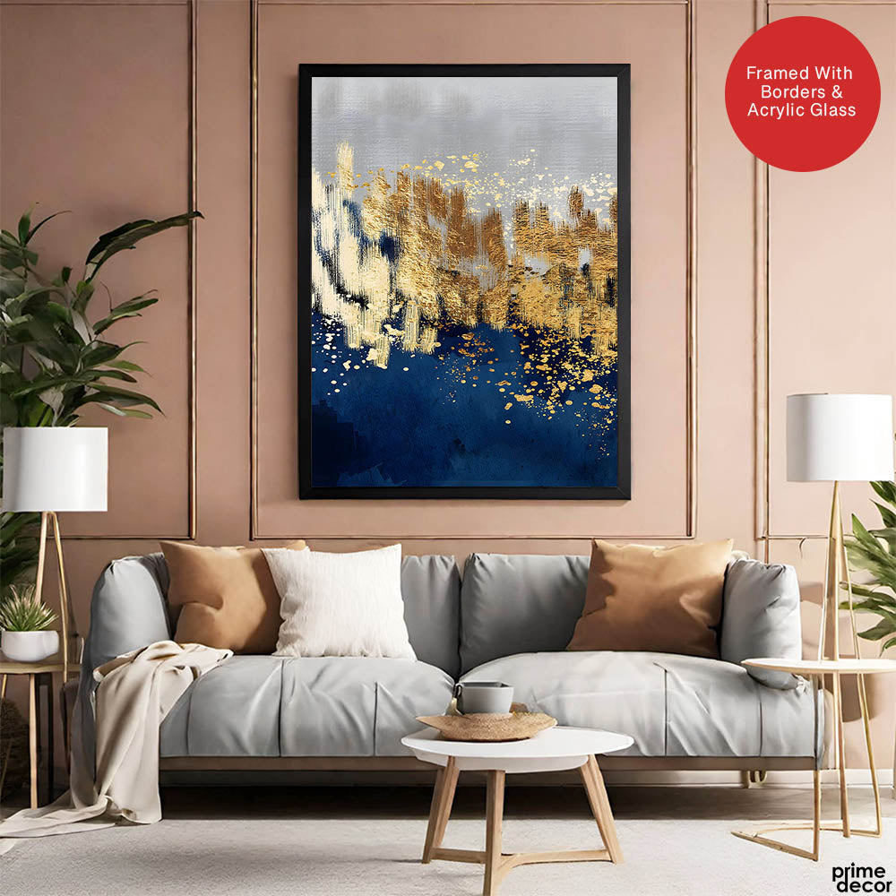 Blue Gold & Grey Abstract Art Design | Abstract Office Artwork #00158 - Prime Décor