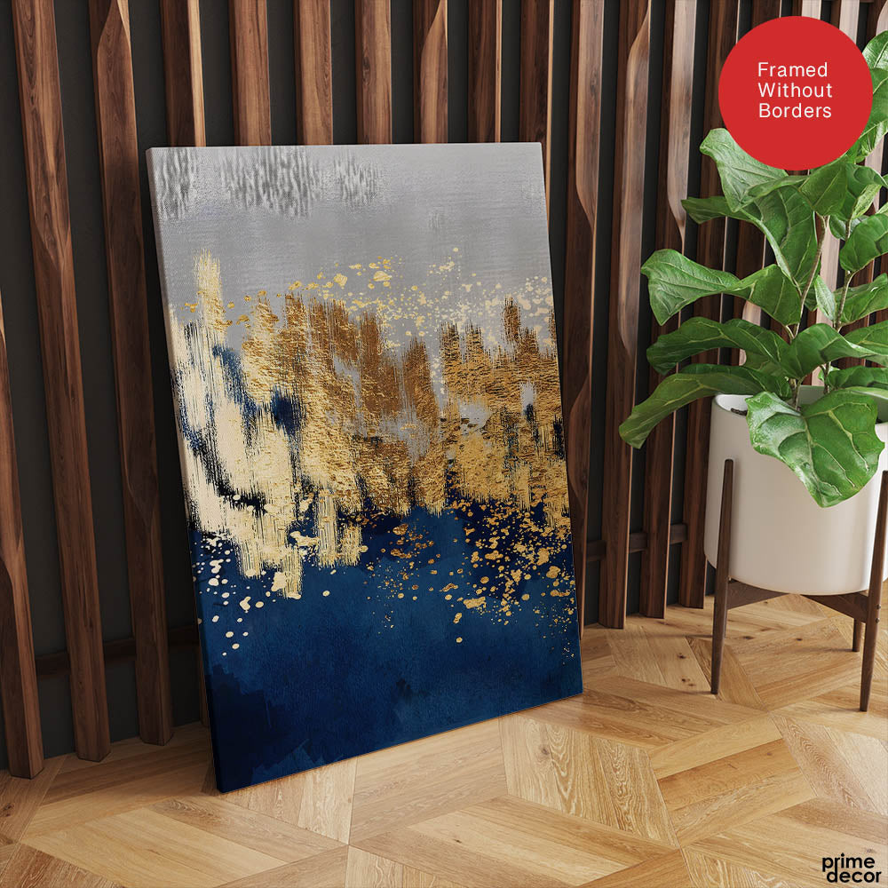 Blue Gold & Grey Abstract Art Design | Abstract Office Artwork #00158 - Prime Décor