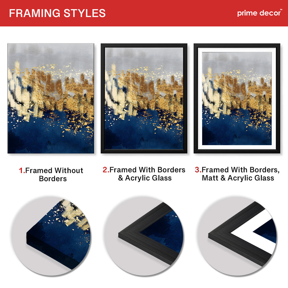 Blue Gold & Grey Abstract Art Design | Abstract Office Artwork #00158 - Prime Décor