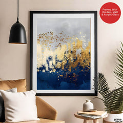 Blue Gold & Grey Abstract Art Design | Abstract Office Artwork #00159 - Prime Décor