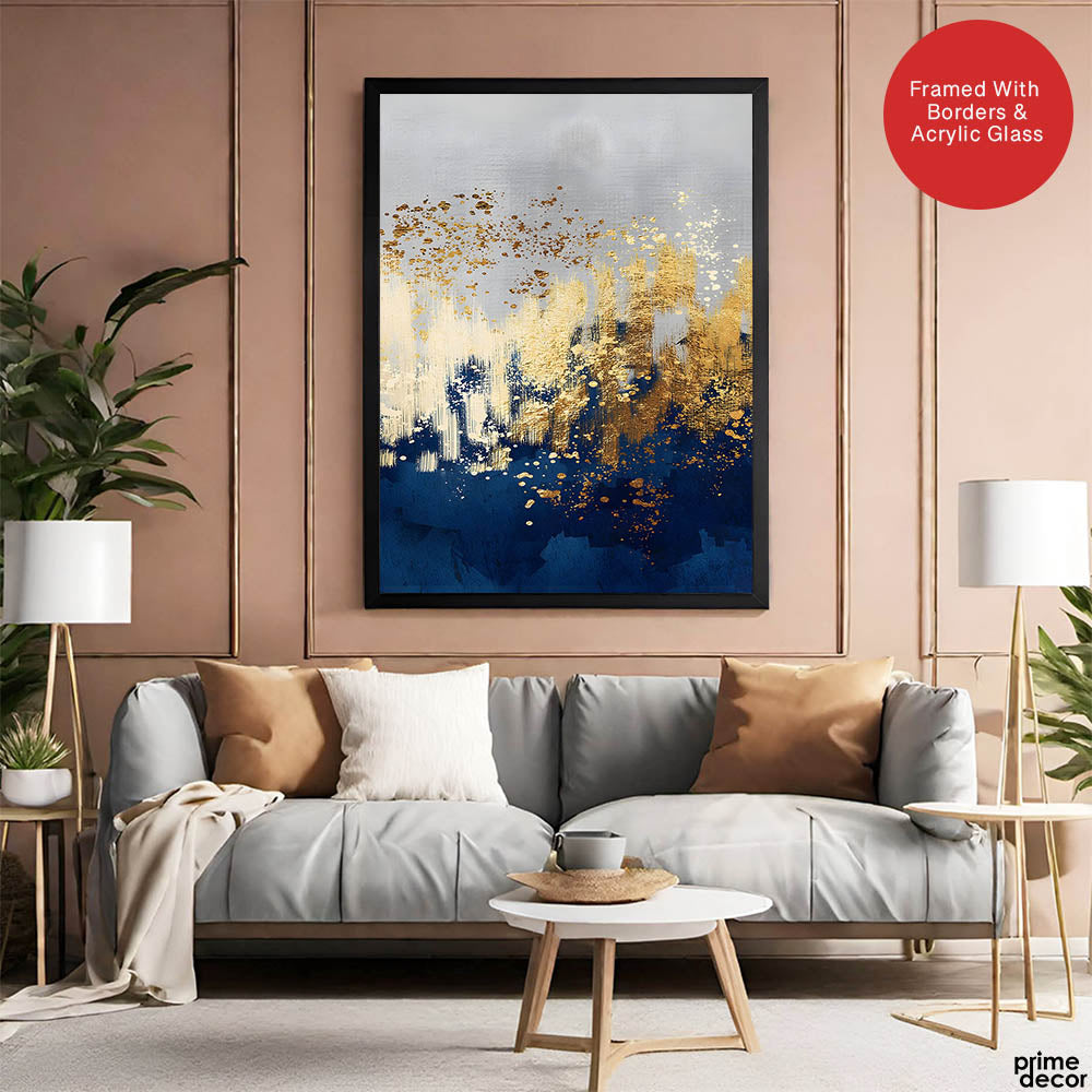 Blue Gold & Grey Abstract Art Design | Abstract Office Artwork #00159 - Prime Décor