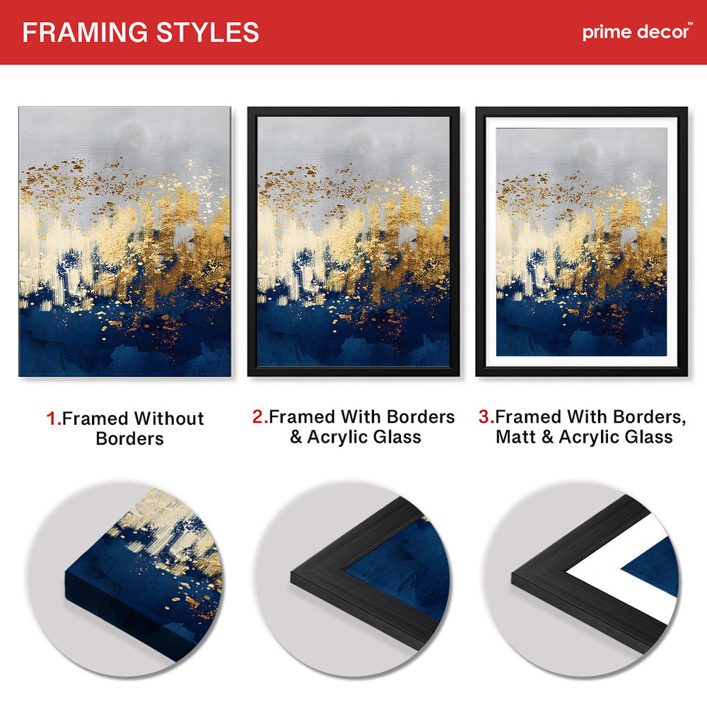 Blue Gold & Grey Abstract Art Design | Abstract Office Artwork #00159 - Prime Décor