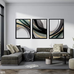 Luxury Emerald and Gold Flow Triptych (3 Panel) Modern Wall Art