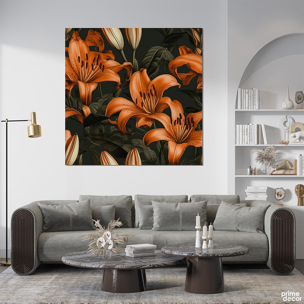 Sienna Alstroemeria Flowers With Green Leaves (Single Panel) Floral Wall Art - Prime Décor