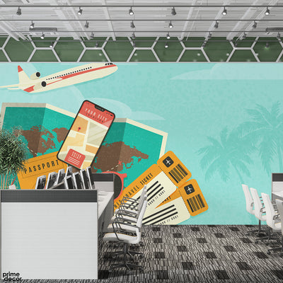 Plane With Tickets & Travel Map Artwork | Travel Wallpaper Mural