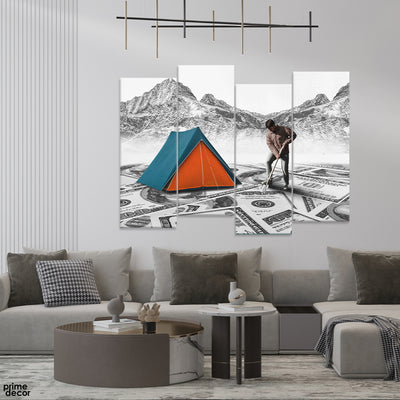 Abstract Dollars Artwork On The Mountains (4 Panel) Fashion Wall Art - Prime Décor