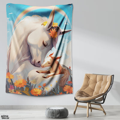 Beautiful White Horse With Her Foal | Animal Tapestry