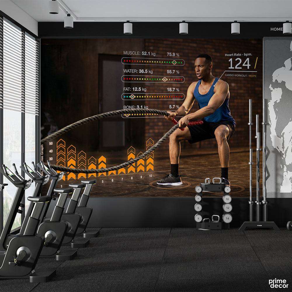 Battlerope Cardio Workout With Body Activity Text | Gym Wallpaper Mural - Prime Décor