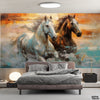 Abstract Brown & White Running Horses Artwork | Animal Wallpaper Mural