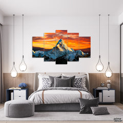 Snowy Mountain Peak In Sunset (5 Panel) Nature Wall Art - Prime Décor