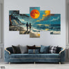 Couple Walking On The Beach In Beautiful Sunset (5 Panel) Nature Wall Art