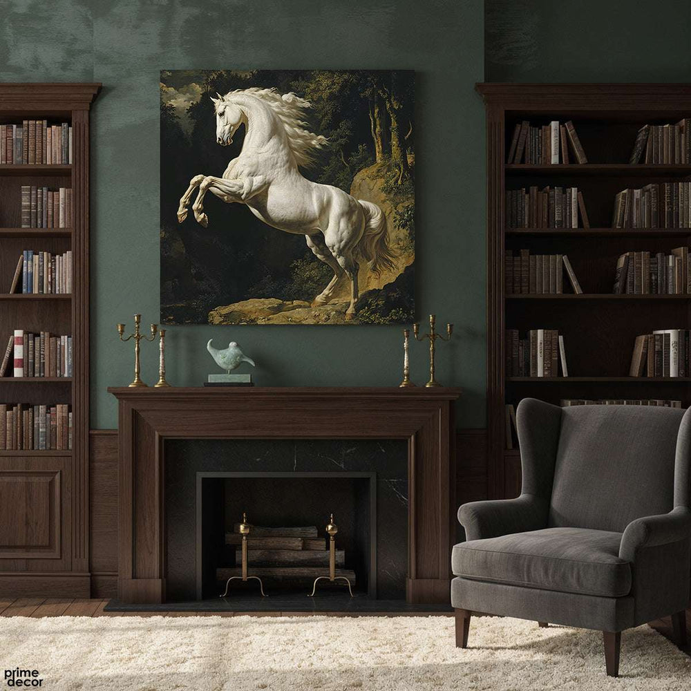 Stallion in the Woods Digital Painting (Single Panel) Square Wall Art