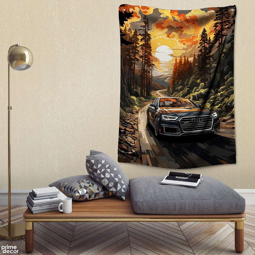 Abstract Artwork Of Audi With A Sunset View | Cars Tapestry