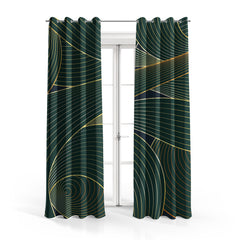 Emerald Green Line Art | Abstract Curtains #161 - Prime Décor