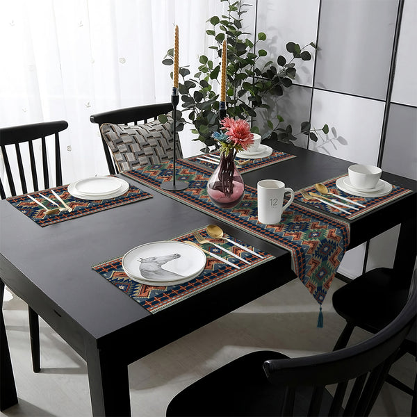 Carbon Grey & Tumbleweed Tribal Pattern | Table Runner and Placemat Set