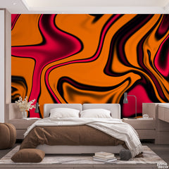 Blaze Orange & Carmine Red Fluid | Abstract Wallpaper Mural - Prime Décor