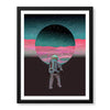 Astronaut In Front Of Moon With Neon Pink & Green Background | Abstract Space Artwork #00163