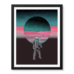 Astronaut In Front Of Moon With Neon Pink & Green Background | Abstract Space Artwork #00163 - Prime Décor