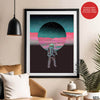 Astronaut In Front Of Moon With Neon Pink & Green Background | Abstract Space Artwork #00163