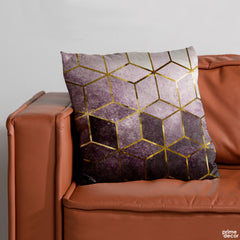 Geometric Purple Cubes with Gold Lining | Abstract Cushion #164 - Prime Décor