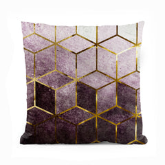 Geometric Purple Cubes with Gold Lining | Abstract Cushion #164 - Prime Décor