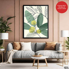 Green & Black Tropical Leaves Art Over White Background | Abstract Floral Artwork #00166 - Prime Décor