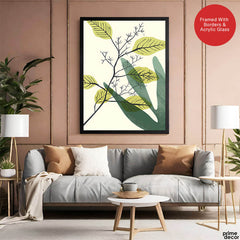 Green & Black Tropical Leaves Art Over White Background | Abstract Floral Artwork #00167 - Prime Décor