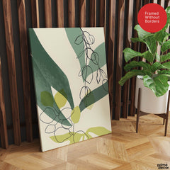 Green & Black Tropical Leaves Art Over White Background | Abstract Floral Artwork #00168 - Prime Décor